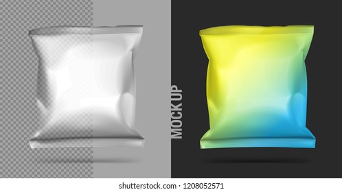 Realistic plastic translucent package on a color background. Ready for presentation of your product on a different background. Vector illustration. EPS10.
