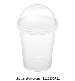 Realistic Plastic transparent Disposable Cup. For various drinks, lemonade, fresh juice, cold tea or ice cream. Mock up for brand template. vector illustration.