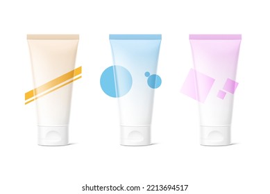 Realistic plastic tube mockup with flip top cap. Vector illustration isolated on white background. Can be use for your design, advertising, promo and etc. EPS10.	