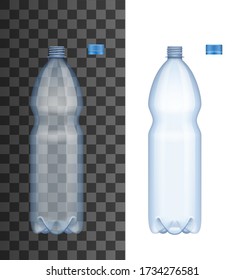 Realistic Plastic Water Bottle With Open Cap, Isolated 3d Vector Mockup. Empty Package Container With Lid For Water Drink, Aqua, Soda Drink Or Another Liquid Product And Beverage