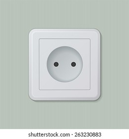 Realistic plastic white electric socket type C (europe). Vector illustration, easy editable.