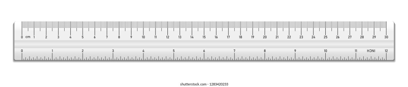 Realistic plastic white tape ruler isolated on white background. Double sided measurement in cm and inches. Vector illustration