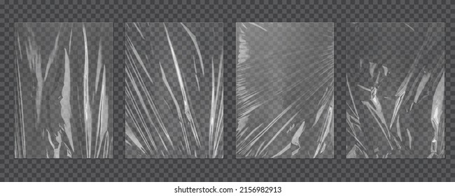 Realistic plastic wrap texture set. Stretched polyethylene cover - Shutterstock ID 2156982913