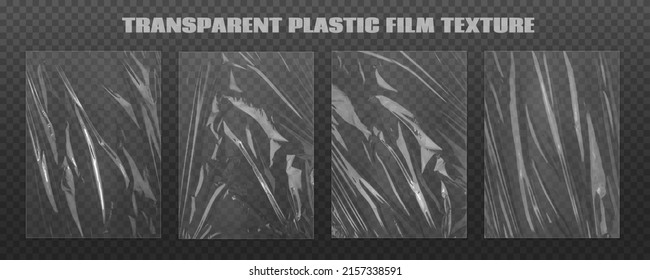 Realistic plastic wrap texture set. Stretched polyethylene cover