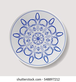 Realistic Plate Vector. Closeup Porcelain Tableware Isolated. Ceramic Kitchen Dish Top View. Cooking Template For Food Presentation.