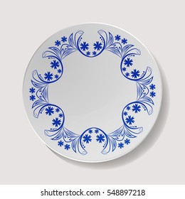 Realistic Plate Vector. Closeup Porcelain Tableware Isolated. Ceramic Kitchen Dish Top View. Cooking Template For Food Presentation.
