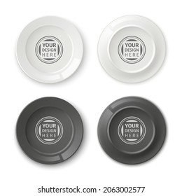 Realistic plates text mockup. Empty dishes with