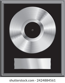 realistic platinum vinyl plate in frame, retro music success background