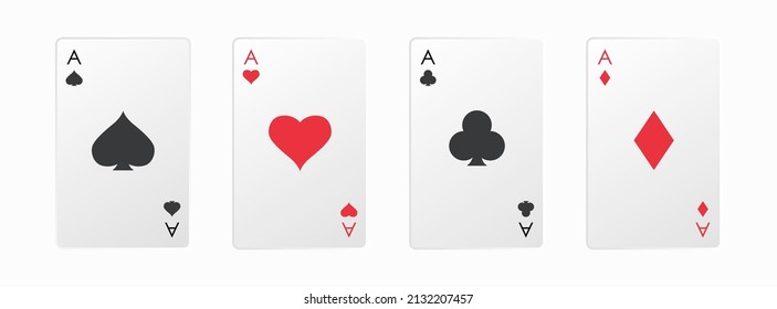 Realistic playing card. Four aces playing card suits set. Hearts, spades, diamonds, clubs cards. A winning poker hand. Poker, gambling concept.