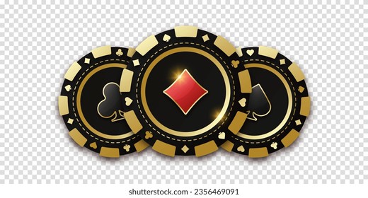 Realistic playing chip with the suit of diamond in the center, gambling tokens. Trio of playing chips or token. Concept poker or casino. Gambling coin with suit diamonds. Banner for web app or site.