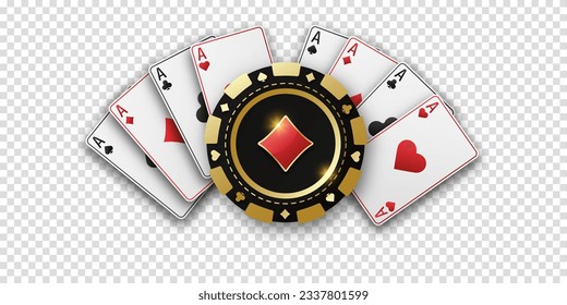 Jugar al chip con el traje de los diamantes, las fichas de juego. Fanáticos de jugar cartas de todos los trajes. El concepto de jugar al póquer o al casino. Ilustración vectorial en un bg transparente.