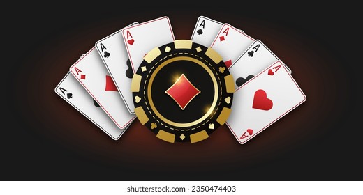 Jugar al chip con el traje de los diamantes, las fichas de juego. Fanáticos de jugar cartas de todos los trajes. El concepto de jugar al póquer o al casino. Banner de juego para aplicación web o sitio web. Vector