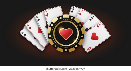 Realistic playing chip with the suit of hearts, gambling tokens. Vector illustration on a black bg.