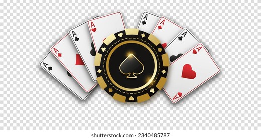 Realistic playing chip with the suit of spades, gambling tokens. Fans of playing cards ace of all suits. The concept of playing poker or casino. Vector illustration on a transparent bg.