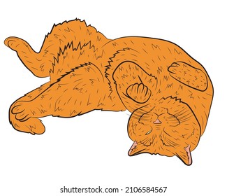 Realistic playing ginger cat. vector illustration