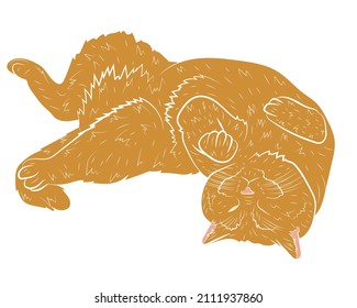 Realistic playing ginger cat. vector illustration