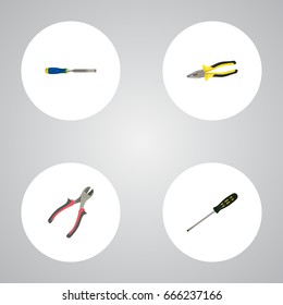 Realistic Pliers, Carpenter, Chisel And Other Vector Elements. Set Of Instruments Realistic Symbols Also Includes Screwdriver, Tongs, Forceps Objects.