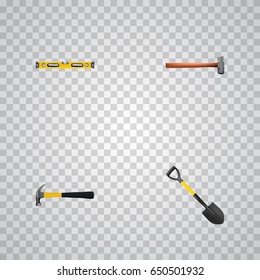 Realistic Plumb Ruler, Claw, Spade And Other Vector Elements. Set Of Instruments Realistic Symbols Also Includes Tool, Shovel, Spade Objects.