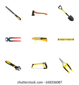 Realistic Plumb Ruler, Stationery Knife, Hatchet And Other Vector Elements. Set Of Instruments Realistic Symbols Also Includes Pincers, Scissors, Cutter Objects.