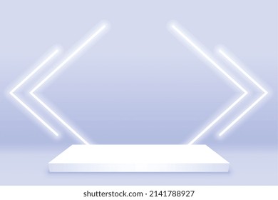 realistic podium display with neon white lights