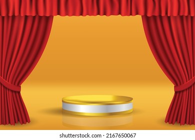 realistic podium display template backdrop with curtain frame vector