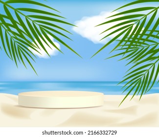 Podio realista en el fondo de la playa Vector