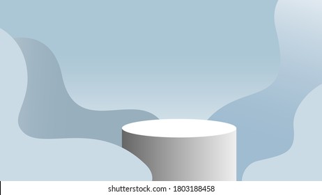 Realistic podium, pedestal, stand, round shape reward stage for 3D displays. The background is made in bed-blue and blue colors with fluid geometric shapes. Vector graphics.
