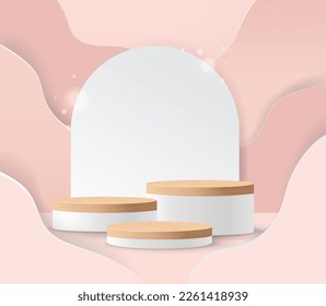 Realistic Podium And Pink Abstract Background With Gradient Mesh, Vector Illustration