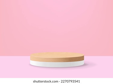 Realistic Podium And Pink Background With Gradient Mesh, Vector Illustration