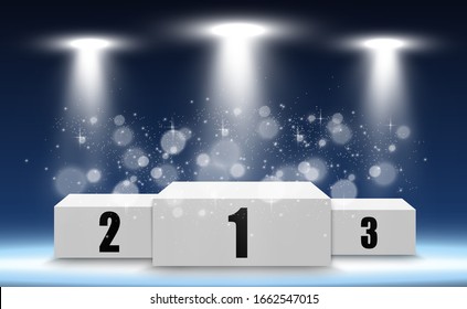 
Realistic podium or platform for winners. Pedestal with spotlights on a white background.