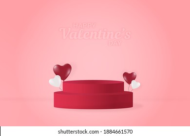 Realistic Podium for product placement in valentines day with decorations. 3d vector design template