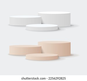 Conjunto De Podio Realista Fondo Blanco Aislado Con Malla Gradiente, Ilustración Vectorial