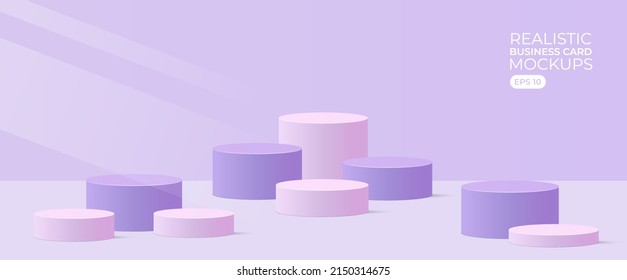 Realistic podium set in purple color. Mockup room for presentation cosmetic or other product