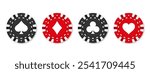 Realistic Poker and casino chips. Isolated casino poker chips. Poker symbols with spades, hearts, diamonds, clubs. Playing gambling chips concept. Vector illustration.