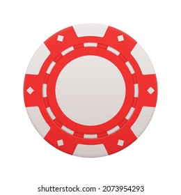 Composición de fichas de casino del club de póquer realista con vista superior de la ilustración del vector de chip rojo