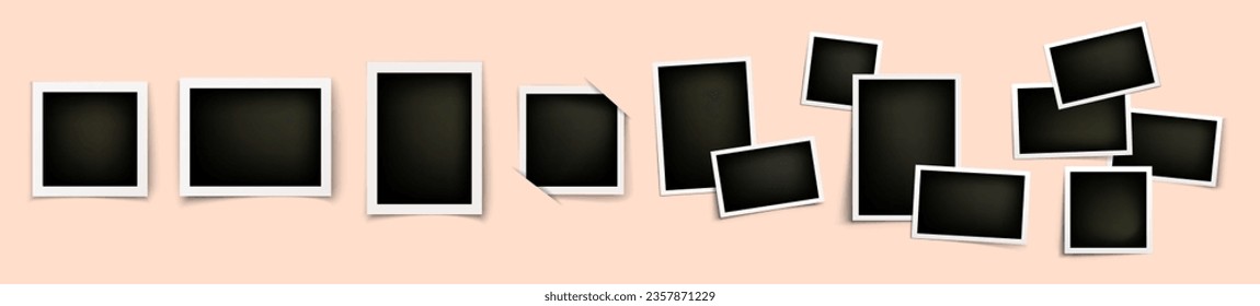 Realistic Polaroid photo frame mockup set. Vintage card. Empty photo frame mock up with shadow. Vector illustration