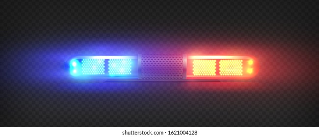 Realistic police led flasher Red and blue lights. Transparent beacon for emergency situations.