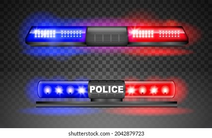 Realistic Police Siren Light Beacon Flasher Isolated, Emergency Light Red Blue Siren, Led Flasher Set Siren Police. Eps Format