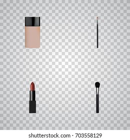 Realistic Pomade, Beauty Accessory, Brow Makeup Tool And Other Vector Elements. Set Of Greasepaint Realistic Symbols Also Includes Concealer, Cosmetic, Pomade Objects.