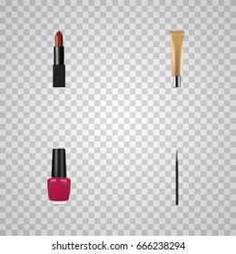 Realistic Pomade, Varnish, Cosmetic Stick And Other Vector Elements. Set Of Cosmetics Realistic Symbols Also Includes Varnish, Nail, Cream Objects.