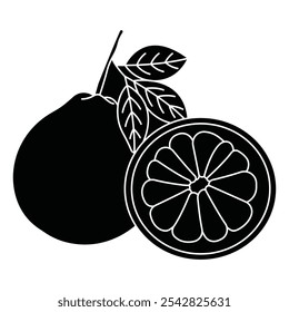 Realista pomelo. Fruta de barbatana com casca verde e polpa amarela inteira e folhas isoladas sobre fundo branco, ilustração de vetor de citrinos máximos