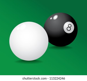 Realistic pool ball 8 and white - illustration