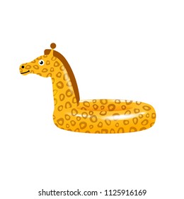 Realistic pool kids toy giraffe, animal shape swimming pool inflatable ring, tube. Summer vacation holiday rubber floating  object for sea beach. Vector illustration isolated on white background