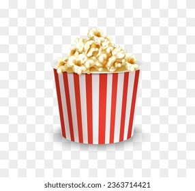 Realistic popcorn bucket for cinema. Popcorn bucket with shadow. Popcorn for movie, theater