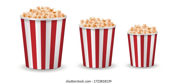 Realistic popcorn mockup isolated. Vector red striped pop corn box side view. vector illustration