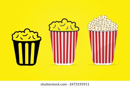 Realistic popcorn in red white striped paper bucket vector