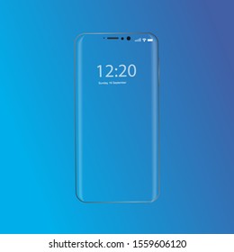 realistic popular smartphone back and front view, bright blue color