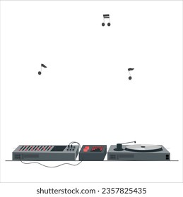 Realistic popular synthesizer. studio equipment. Electronic music theme. Sampler, groove machine, bass synthesizer, drum machine functions. Three colors of disc jocking machine illustration. 2436