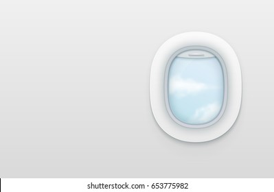 Realistic portholes of airplane. White window aircraft vector illustration