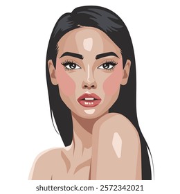 Realistic portrait of a beautiful young woman with well-groomed skin on a white background. Vector. No artificial intelligence was used to create the illustration.
